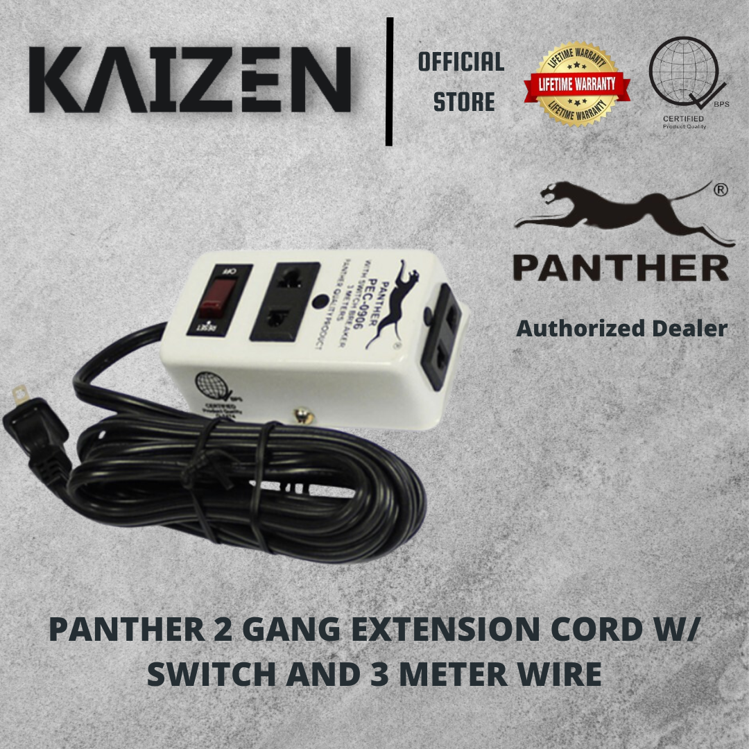 Panther PEC0906 2 Gang Extension Cord w/ Switch and 3 Meter Wire