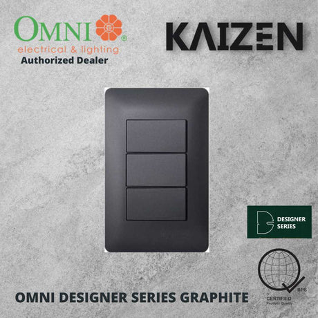 Omni Designer Series GRAPHITE 1 Way 3 Way Switch Set 16A (1GANG, 2GANG, 3GANG)