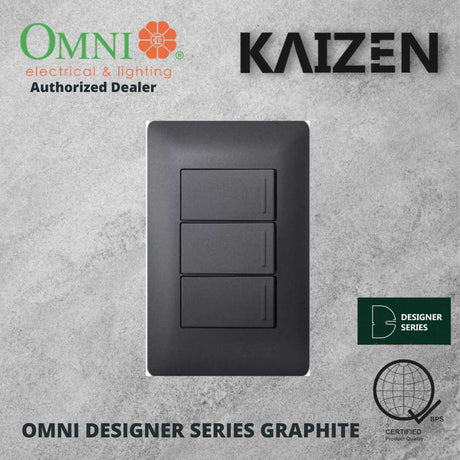 Omni Designer Series GRAPHITE 1 Way 3 Way Switch Set 16A (1GANG, 2GANG, 3GANG)