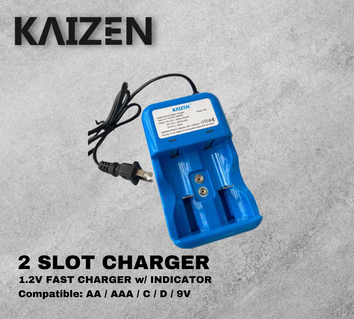 Kaizen 2 Slot Fast Charger AA/AAA/C/D/9V Battery