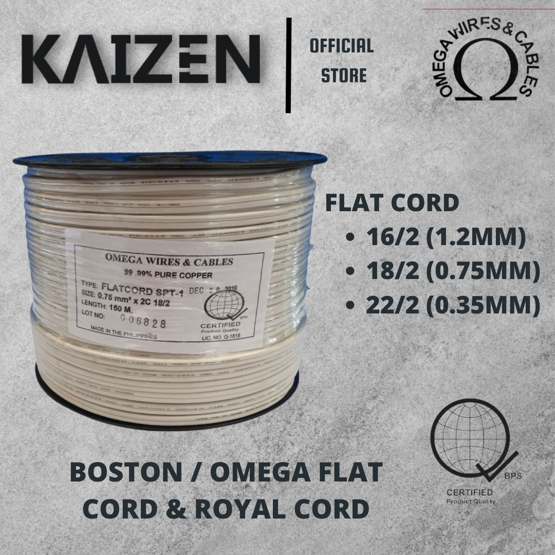 BOSTON / OMEGA FLAT CORD WIRE 22/2c, 18/2c, 16/2c (150meters) WHITE / –  Kaizen Philippines