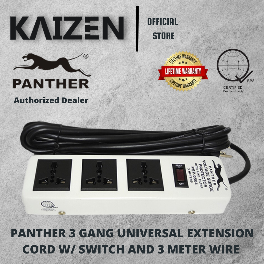 Panther PSP0504 3 Gang Universal Extension Cord w/ Switch and 3 Meter Wire