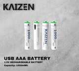 Kaizen USB Lithium AAA 1000mWh Rechargeable Battery 1.5V