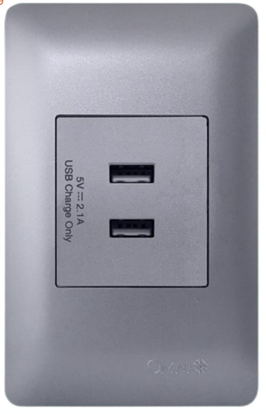 Omni Designer Series 2 Gang USB Outlet (Ivory, Titanium, Brass, Graphite)