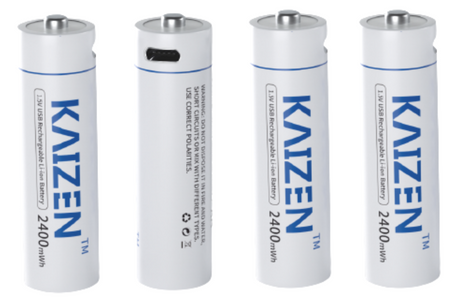 Kaizen USB Lithium AA 2400mWh Rechargeable Battery 1.5V